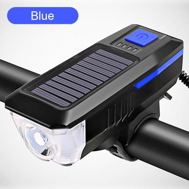 Solar Charging Bicycle Light LED Road Mountain Bike Front Light Waterproof Bicycle Bell Light Rechargeable Headlight Horn Solar Powered USB 3 Mode Bicycle Headlight Combinations Front Light And Bell For Cycling Riding - UrbanCycling.com