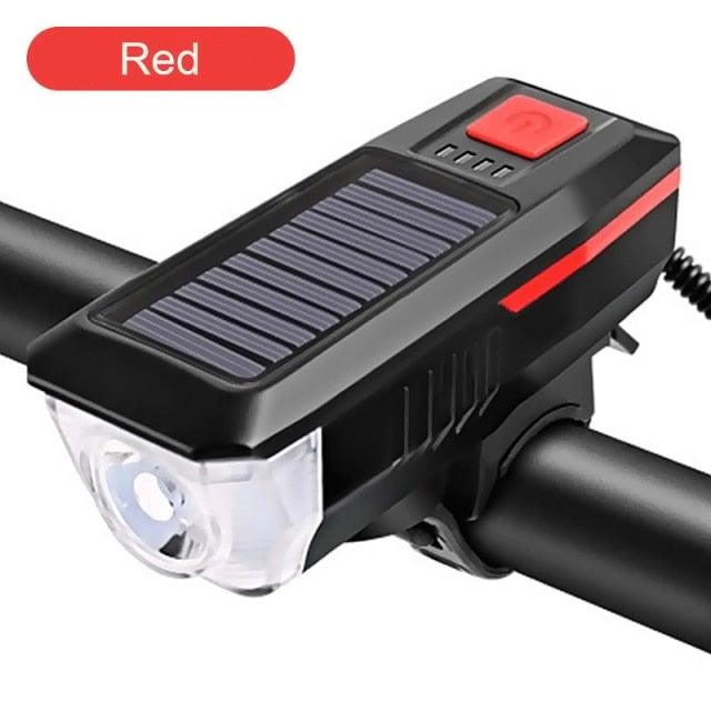 Solar Charging Bicycle Light LED Road Mountain Bike Front Light Waterproof Bicycle Bell Light Rechargeable Headlight Horn Solar Powered USB 3 Mode Bicycle Headlight Combinations Front Light And Bell For Cycling Riding - UrbanCycling.com