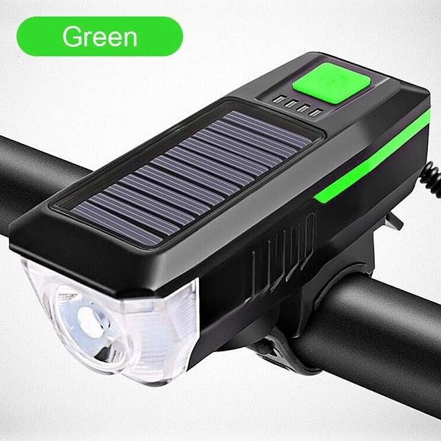 Solar Charging Bicycle Light LED Road Mountain Bike Front Light Waterproof Bicycle Bell Light Rechargeable Headlight Horn Solar Powered USB 3 Mode Bicycle Headlight Combinations Front Light And Bell For Cycling Riding - UrbanCycling.com