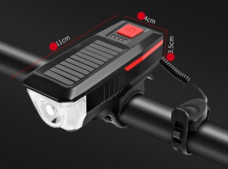 Solar Charging Bicycle Light LED Road Mountain Bike Front Light Waterproof Bicycle Bell Light Rechargeable Headlight Horn Solar Powered USB 3 Mode Bicycle Headlight Combinations Front Light And Bell For Cycling Riding - UrbanCycling.com
