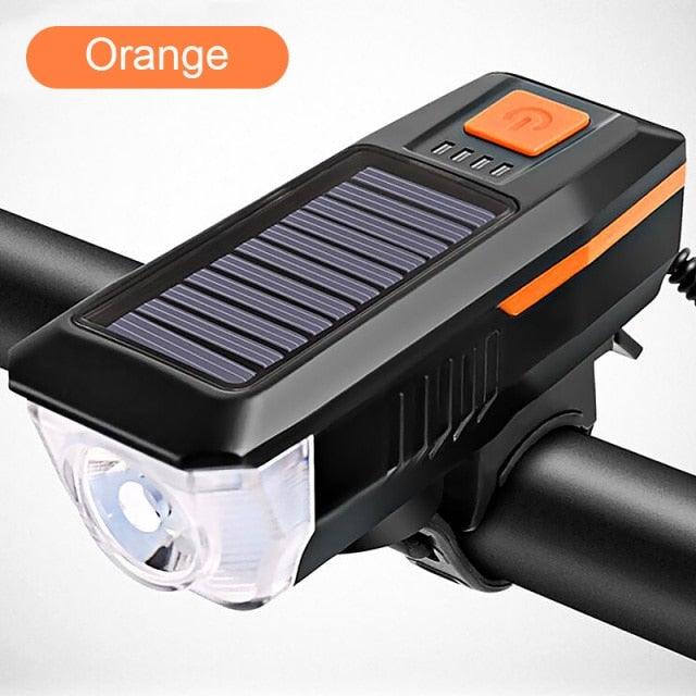 Solar Charging Bicycle Light LED Road Mountain Bike Front Light Waterproof Bicycle Bell Light Rechargeable Headlight Horn Solar Powered USB 3 Mode Bicycle Headlight Combinations Front Light And Bell For Cycling Riding - UrbanCycling.com