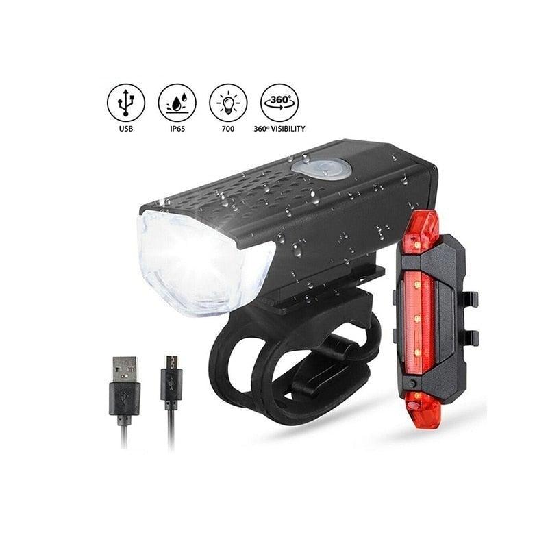USB Rechargeable 3 Mode Bicycle Front Light Lamp Bike Headlight Cycling LED Powerful Bicycle Front Headlight Waterproof Bike Headlight End Tail Light Set 300 Lumen - UrbanCycling.com