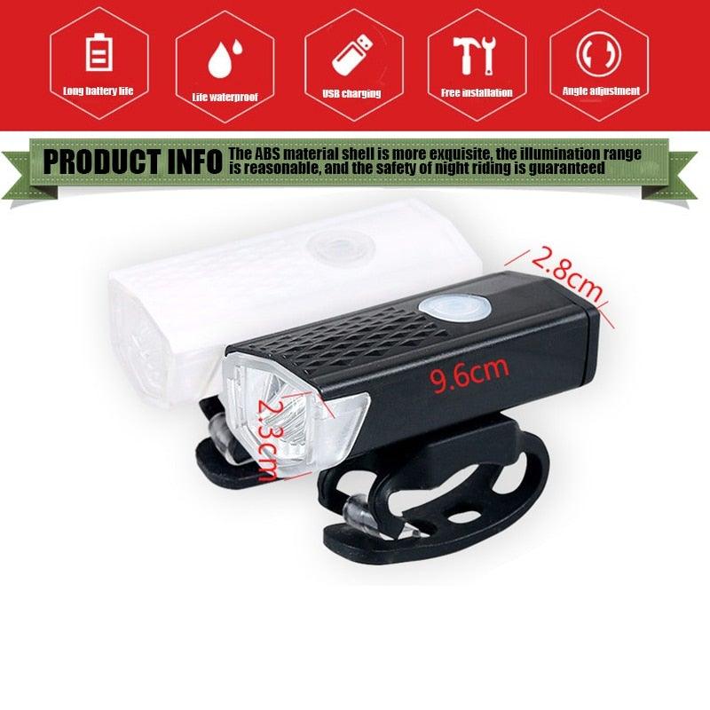 USB Rechargeable 3 Mode Bicycle Front Light Lamp Bike Headlight Cycling LED Powerful Bicycle Front Headlight Waterproof Bike Headlight End Tail Light Set 300 Lumen - UrbanCycling.com