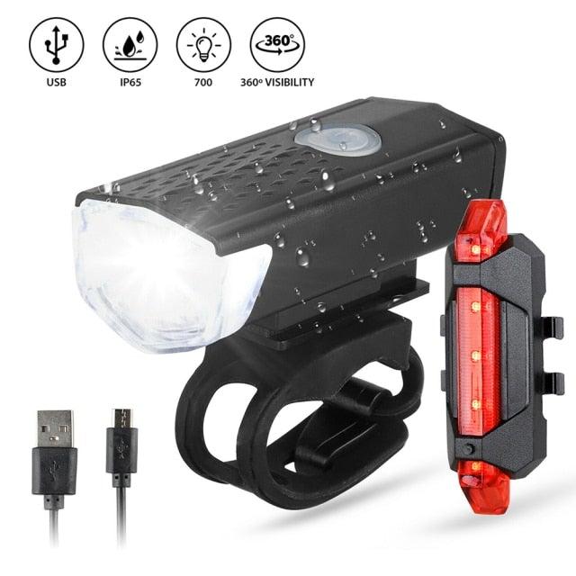USB Rechargeable 3 Mode Bicycle Front Light Lamp Bike Headlight Cycling LED Powerful Bicycle Front Headlight Waterproof Bike Headlight End Tail Light Set 300 Lumen - UrbanCycling.com