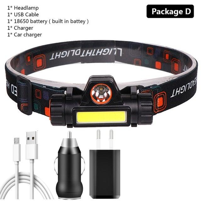 Waterproof 2 Light Mode USB LED Headlight With Magnet Rechargeable Headlamp Built - in 18650 Battery Flashlight COB Work Light For Outdoor Camping Cycling Fishing Headlamp Flashlight - UrbanCycling.com