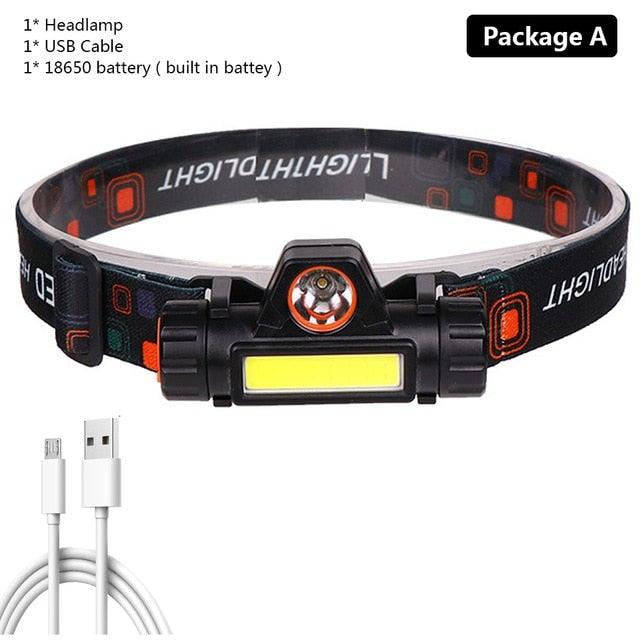 Waterproof 2 Light Mode USB LED Headlight With Magnet Rechargeable Headlamp Built - in 18650 Battery Flashlight COB Work Light For Outdoor Camping Cycling Fishing Headlamp Flashlight - UrbanCycling.com