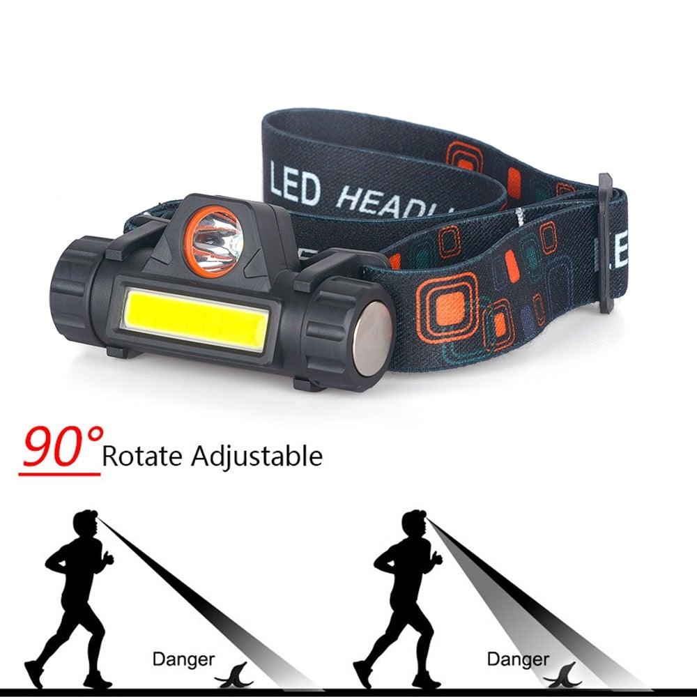 Waterproof 2 Light Mode USB LED Headlight With Magnet Rechargeable Headlamp Built - in 18650 Battery Flashlight COB Work Light For Outdoor Camping Cycling Fishing Headlamp Flashlight - UrbanCycling.com