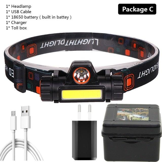 Waterproof 2 Light Mode USB LED Headlight With Magnet Rechargeable Headlamp Built - in 18650 Battery Flashlight COB Work Light For Outdoor Camping Cycling Fishing Headlamp Flashlight - UrbanCycling.com