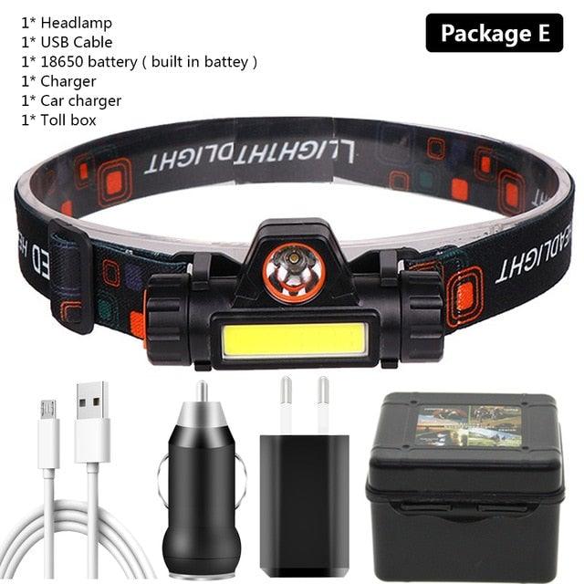 Waterproof 2 Light Mode USB LED Headlight With Magnet Rechargeable Headlamp Built - in 18650 Battery Flashlight COB Work Light For Outdoor Camping Cycling Fishing Headlamp Flashlight - UrbanCycling.com