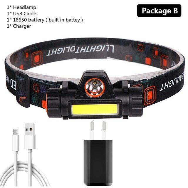 Waterproof 2 Light Mode USB LED Headlight With Magnet Rechargeable Headlamp Built - in 18650 Battery Flashlight COB Work Light For Outdoor Camping Cycling Fishing Headlamp Flashlight - UrbanCycling.com