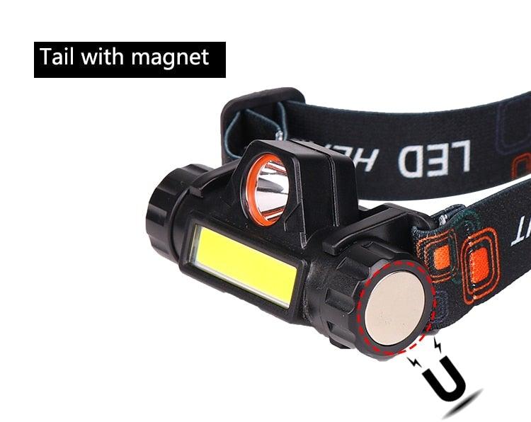 Waterproof 2 Light Mode USB LED Headlight With Magnet Rechargeable Headlamp Built - in 18650 Battery Flashlight COB Work Light For Outdoor Camping Cycling Fishing Headlamp Flashlight - UrbanCycling.com