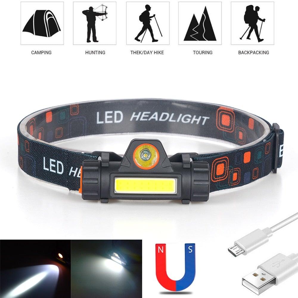 Waterproof 2 Light Mode USB LED Headlight With Magnet Rechargeable Headlamp Built - in 18650 Battery Flashlight COB Work Light For Outdoor Camping Cycling Fishing Headlamp Flashlight - UrbanCycling.com