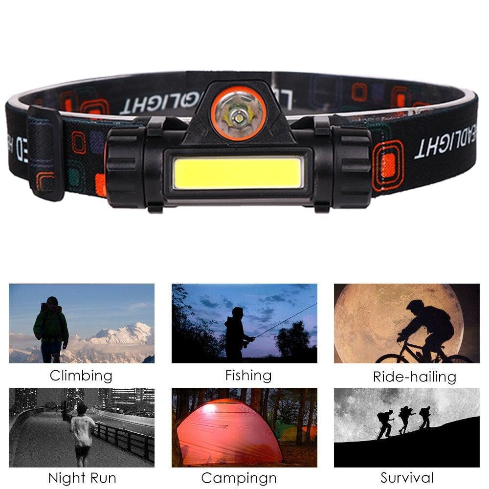 Waterproof 2 Light Mode USB LED Headlight With Magnet Rechargeable Headlamp Built - in 18650 Battery Flashlight COB Work Light For Outdoor Camping Cycling Fishing Headlamp Flashlight - UrbanCycling.com