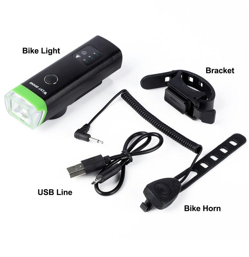 Waterproof Bicycle Light Smart Front Lamp Headlight With Horn USB Rechargeable LED Cycling Flashlight Bicycle Lights Set Powerful Lumens LED Bike Front For Adults Road Cycling Safety Flashlight - UrbanCycling.com