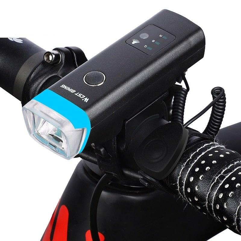 Waterproof Bicycle Light Smart Front Lamp Headlight With Horn USB Rechargeable LED Cycling Flashlight Bicycle Lights Set Powerful Lumens LED Bike Front For Adults Road Cycling Safety Flashlight - UrbanCycling.com