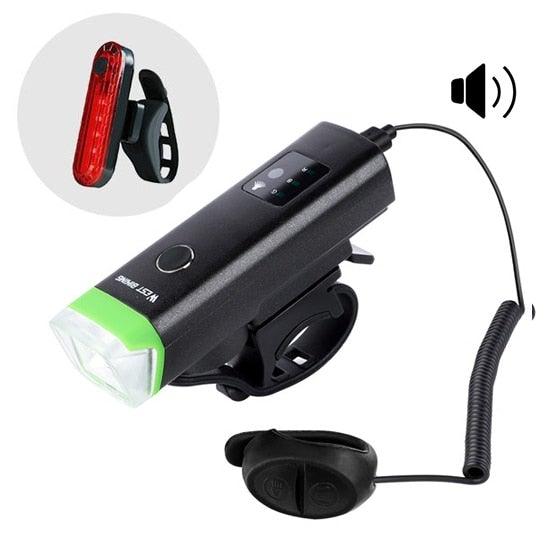 Waterproof Bicycle Light Smart Front Lamp Headlight With Horn USB Rechargeable LED Cycling Flashlight Bicycle Lights Set Powerful Lumens LED Bike Front For Adults Road Cycling Safety Flashlight - UrbanCycling.com