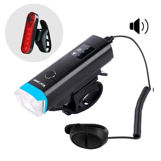 Waterproof Bicycle Light Smart Front Lamp Headlight With Horn USB Rechargeable LED Cycling Flashlight Bicycle Lights Set Powerful Lumens LED Bike Front For Adults Road Cycling Safety Flashlight - UrbanCycling.com