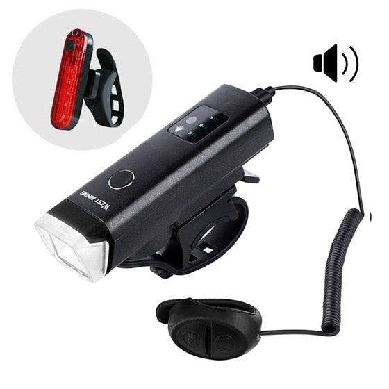 Waterproof Bicycle Light Smart Front Lamp Headlight With Horn USB Rechargeable LED Cycling Flashlight Bicycle Lights Set Powerful Lumens LED Bike Front For Adults Road Cycling Safety Flashlight - UrbanCycling.com