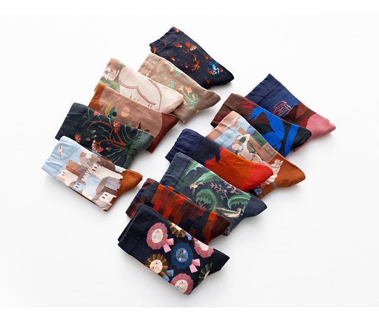 Women Long Sock Cartoon Print Creative Fashion Personalized Novelty Men Women Socks Winter Warm Comfortable Cotton Socks Running Cycling Socks For Men And Women - UrbanCycling.com