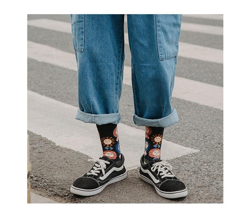 Women Long Sock Cartoon Print Creative Fashion Personalized Novelty Men Women Socks Winter Warm Comfortable Cotton Socks Running Cycling Socks For Men And Women - UrbanCycling.com