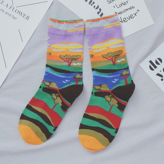 Women Long Sock Cartoon Print Creative Fashion Personalized Novelty Men Women Socks Winter Warm Comfortable Cotton Socks Running Cycling Socks For Men And Women - UrbanCycling.com