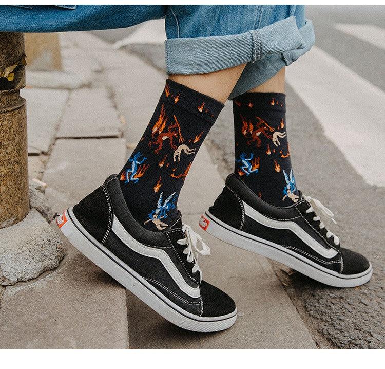 Women Long Sock Cartoon Print Creative Fashion Personalized Novelty Men Women Socks Winter Warm Comfortable Cotton Socks Running Cycling Socks For Men And Women - UrbanCycling.com