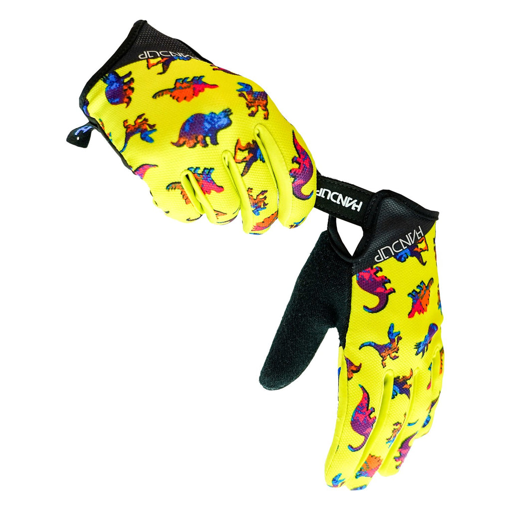 Youth Gloves - Hi Viz Dinosaurs - UrbanCycling.com