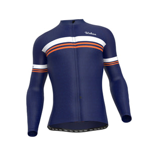 Men's Classic Blue Regular Performance Fabric (Not Thermal) Cycling Long Sleeve Jersey, Cargo Bib Tights, Or Kit Bundle - Urban Cycling Apparel
